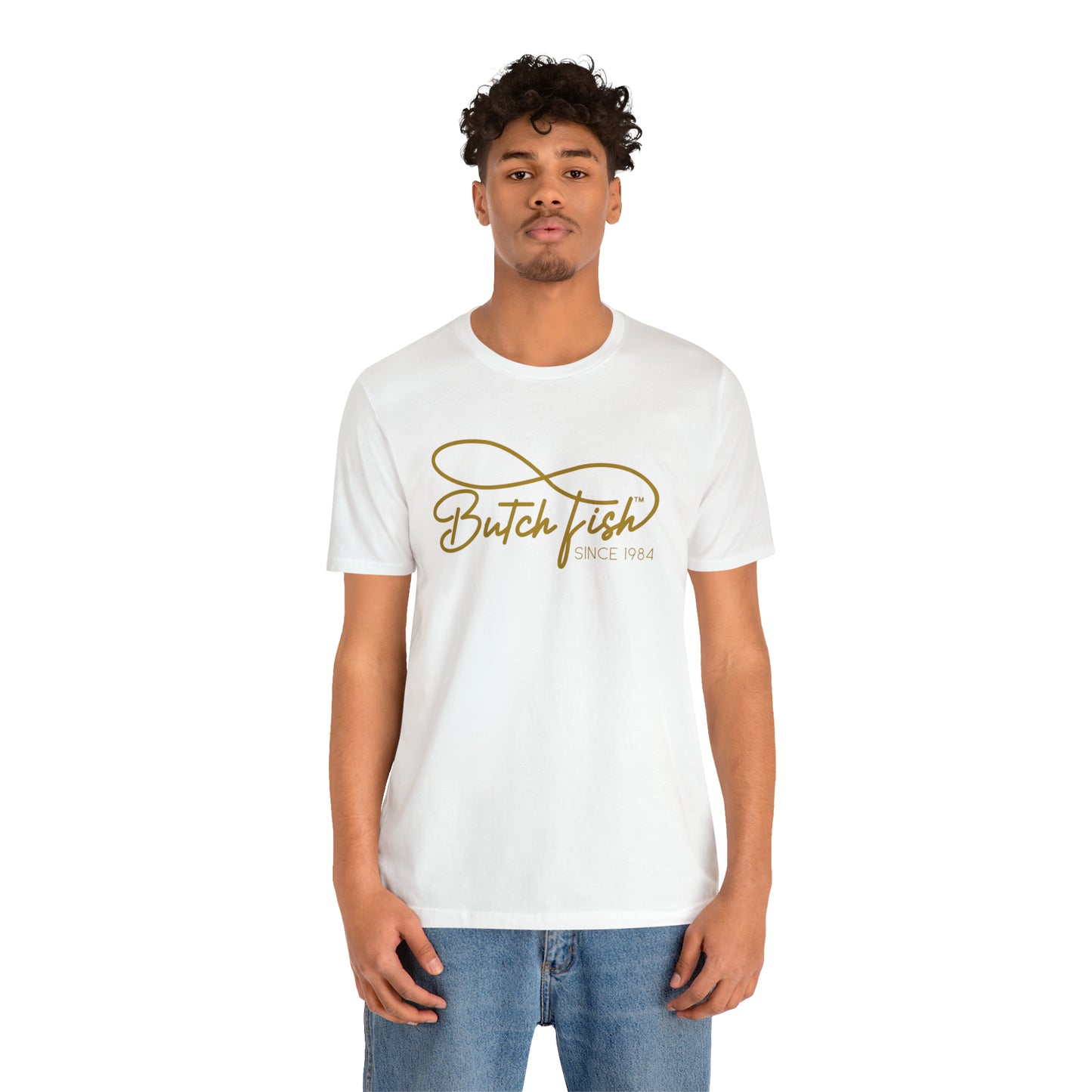 Butch Fish Since 1984 Unisex T-Shirts: "Stories in Threads"- Gold Logo