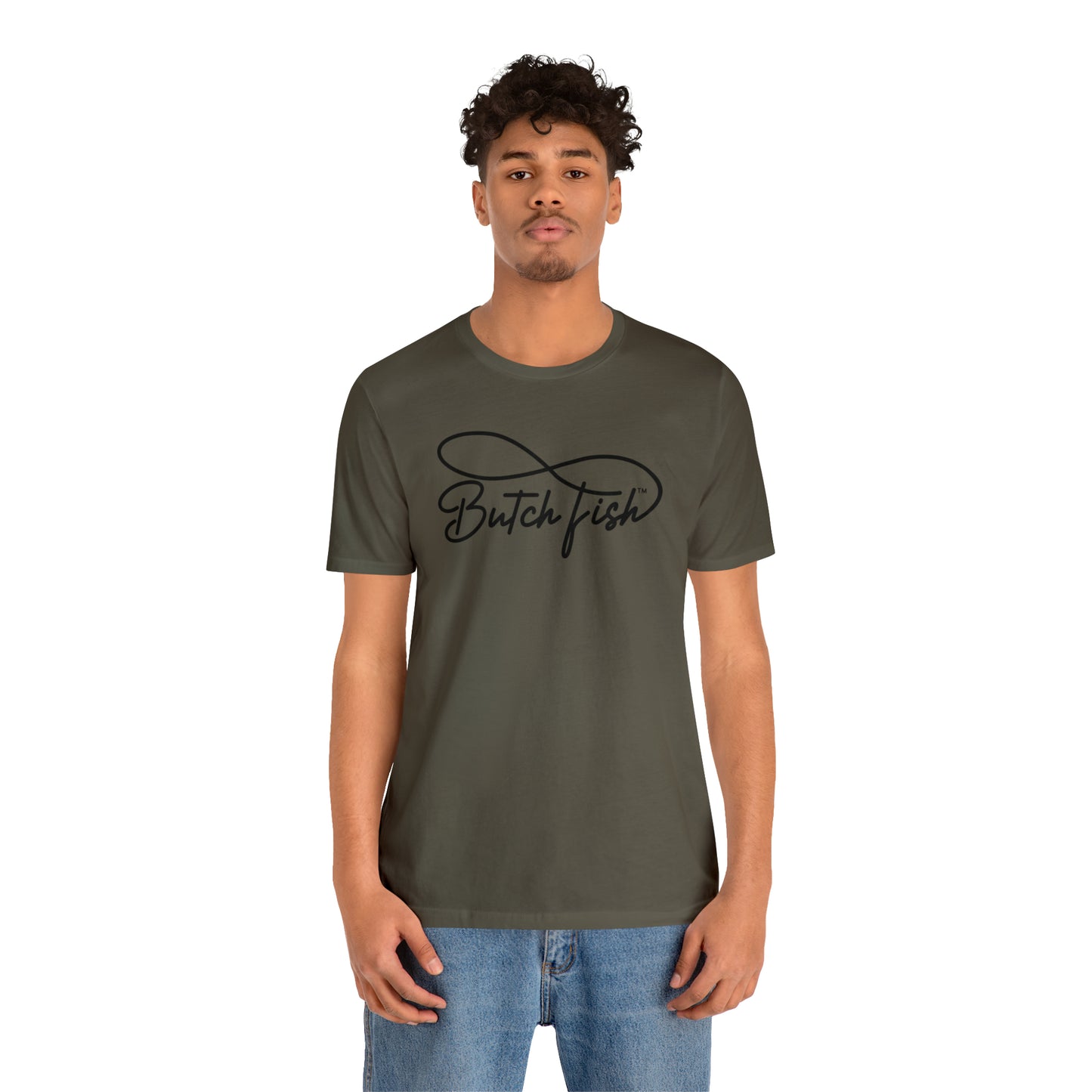 Butch Fish Unisex T-Shirts: "Stories in Threads"- Black Logo